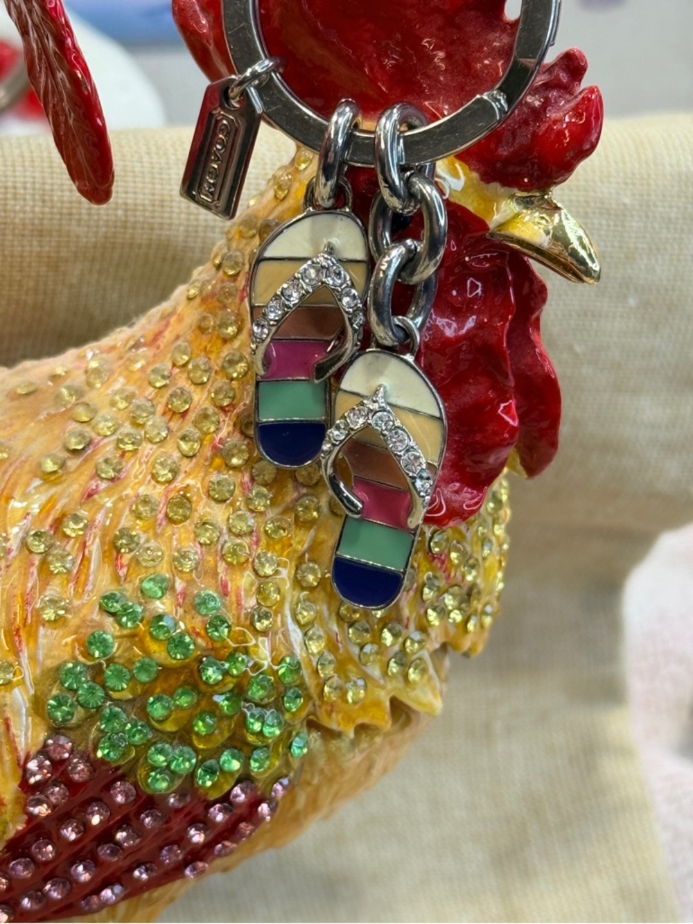 Coach Legacy Pave Flip-Flop Sandals Keychain - Picture 2 of 5